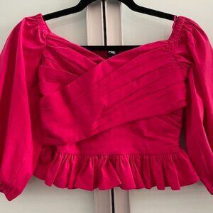 NWT Express Fuchsia/Pink Criss-Cross, Off-Shoulder, Smocked, 3/4 Sleeve Top - XS